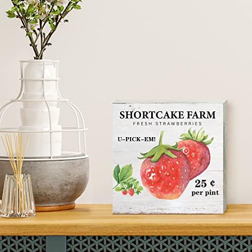 Farmhouse Strawberry Wooden Box Signk Decor de 5 x 5 polegadas Rústico Caixa de Morango Caixa de Morango Placo de