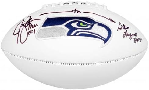 Steve Largent e Jim Zorn autografados Seattle Seahawks White Logo Football MCS Holo Stock #210468 - Bolsas de futebol autografadas