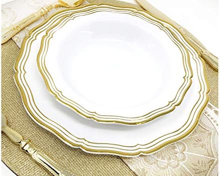 Decorline White and Gold Dinner Placas - 10 | Coleção Aristocrata | Pacote de 10