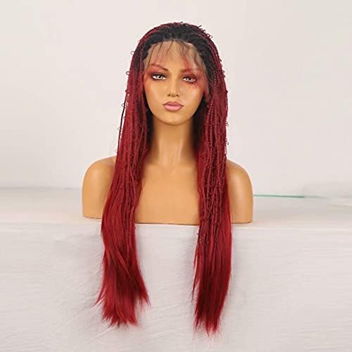 Xzgden ombre longo ombre vermelho renda de renda de renda frontal Bowkont Box Braids Micro Braids com cabelos de bebê Raízes pretas