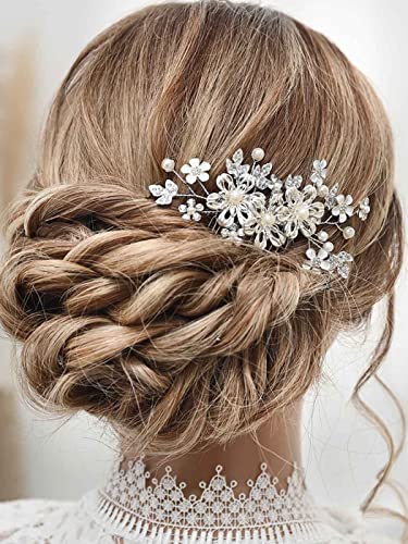 Yean Flower Bridal Hair pente prata cristal folha de casamento acessórios de cabelo de pérola para mulheres e meninas
