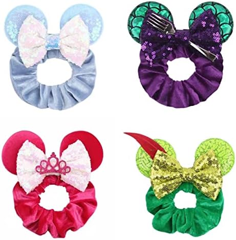 4 Conjunto de orelhas de mouse para mulheres, meninas, adolescentes. Conjunto fofo de suporte de rabo de orelha de mouse, barette de cabelo, clipes de cabelo, para meninas. Cabelo da princesa Barette. Tinkerbell Hair Acessórios para meninas. Acessórios de cabelo de estilo de sereia fofos para mulh