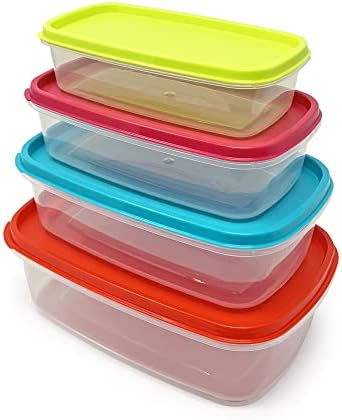 Conjunto plastífico de 4 - 250/400/700/1000 ml de armazenamento de alimentos Recipiente de preparação de alimentos empilhável com tampa, sem BPA, microondas, freezer e lavadora de louça segura…