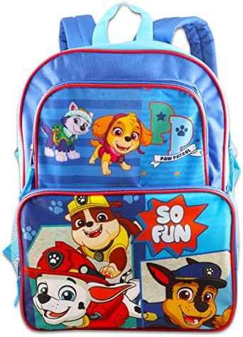 Nick Shop Paw Patrol Mackpack For Boys Girls Kids - Pacote de 5 PC com bolsa escolar de 16 '', garrafa de água, adesivos e muito mais | Suprimentos, bolsa de viagem de patrulha Paw