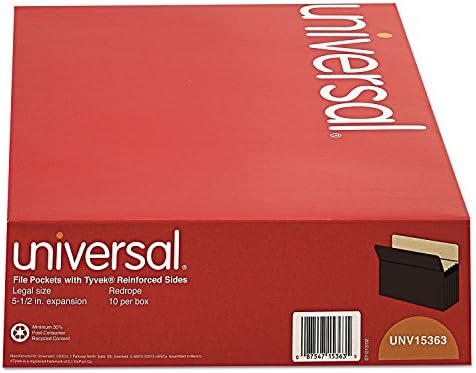 Universal 15363 5 1/4 de polegada Bolsos de arquivo de expansão, reta, legal, redrope/manila, 10/caixa