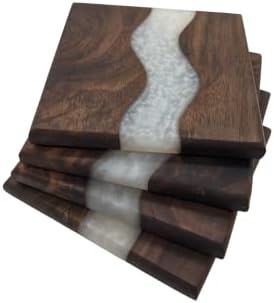 Coaster de madeira definida para bebidas | Feito à mão com nogueira escura e acabamento de selante de madeira natural para
