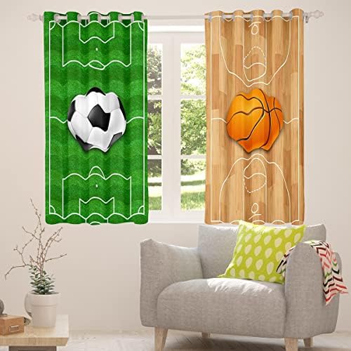 Manfei Sports Window Cortains Soccer e Basketball Window Treatments, Ball Gaming Theme Window Drapes para crianças meninos