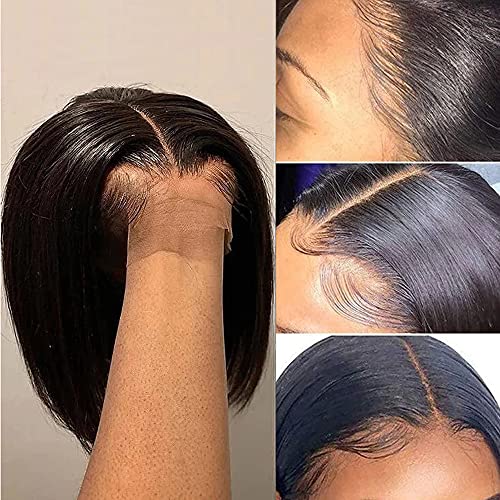 Olaer Hair Silky reto curto Bob Human Human Wig para mulheres negras 13x4 Transparente HD Lace Frontal Wig Hairne Natural com
