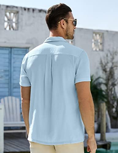 Elitespirit mass casual camisa de linho botão de manga curta camisas de praia de verão com bolso