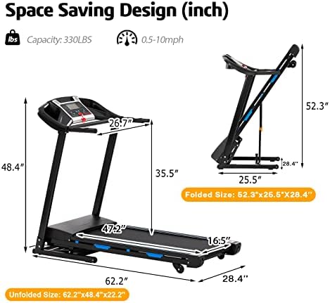 Fyc dobrável esteira com inclinação - 330 lbs 330 libras Máquina de caminhada elétrica dobrável com Bluetooth/aplicativo