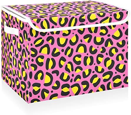 Cataku Leopard Pink Jaguar Bins com tampas e alças, tecido grande cesta de cubos de contêineres de armazenamento com tampa de armazenamento