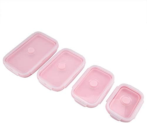 Lancheira aknhd ， 4 peças Conjunto de lanche de silicone com alimentos rosa de comida rosa