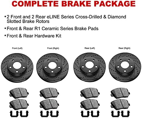 R1 conceitos traseiros traseiros pretos e rotores de freio com lanches de cerâmica e kit de hardware compatíveis para 2012-2017 Audi