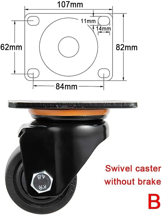 Redação de mobília giratória industrial, rodas de móveis, rodas de nylon de nylon preto de 75 mm, um conjunto de 4, carga de 2000 kg, lançador de transporte de equipamentos grandes, lançador giratório de substituição com freio (cor: