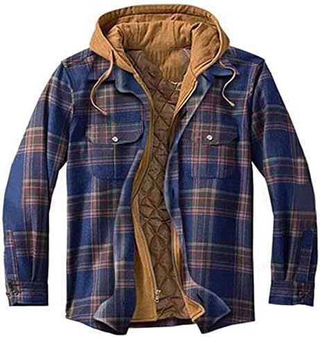 Manga longa de manga comprida Sherpa forrada camisa de camisa de manga comprida Coloada de flanela revestida Casaco de inverno com capuz