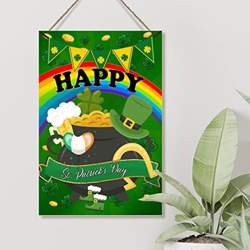 Feliz St. Patrick Gold Gold Horseshoe Sign Decoração de madeira Tifraun Hat Pote de Crelo de Cerveja Dourado pendurando Sinal