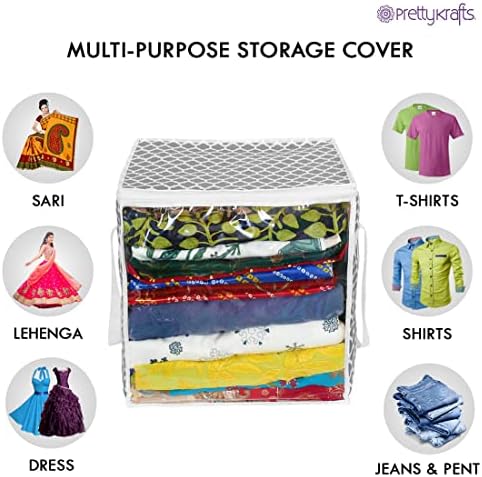 Prettykrafts xl saree capa/sari organizador com alças e frente transparente, qtr cinza