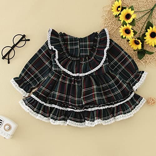 Menina Princesa Vestido Crianças Criança Princesa Vestido Trabalho de Renda Lace Manga Longa Plaid Prinha Roupas para