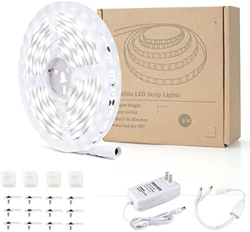 Luzes de tira de LED brancas de Romwish, faixa leve LED de 16,4 pés, 6000k, branco, adesivo forte, 300 LEDs Luzes de fita flexíveis