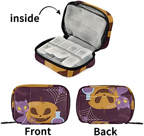 Happy Halloween Cat Pill Case Bag Pill Organizer Caixa com zíper portátil Vitamin Fish Oil Medicine Caso para viajar 7 dias de camping