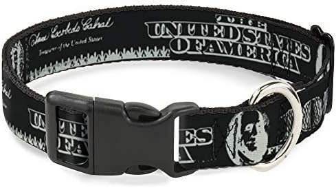 Cat Collar Breakaway Americana Cem Elementos da Bill Dollar Black Grey 6 a 9 polegadas 0,5 polegadas de largura