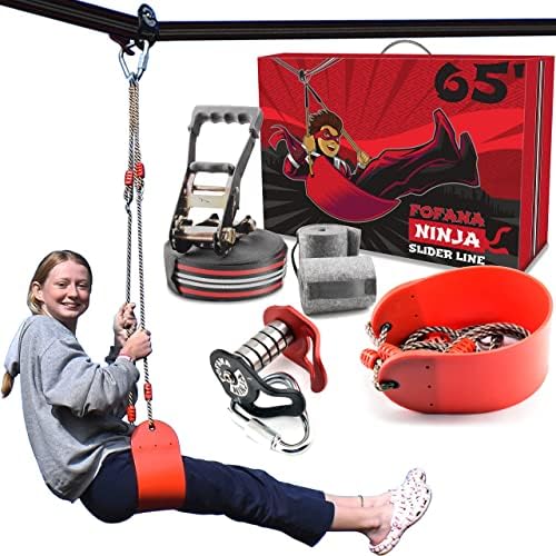 FOFANA original Ninja Slider Zip para crianças e adultos ao ar livre - kits de zíperes de 65 pés de folga para quintal
