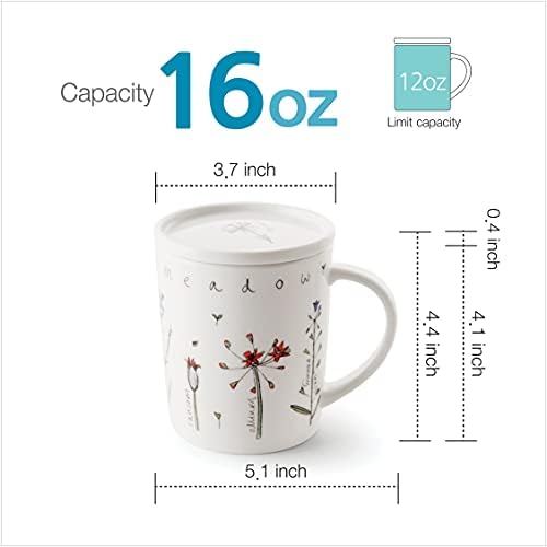 Rachel Barker Meadow Flower Porcelain Big Canecte de 16oz com capa