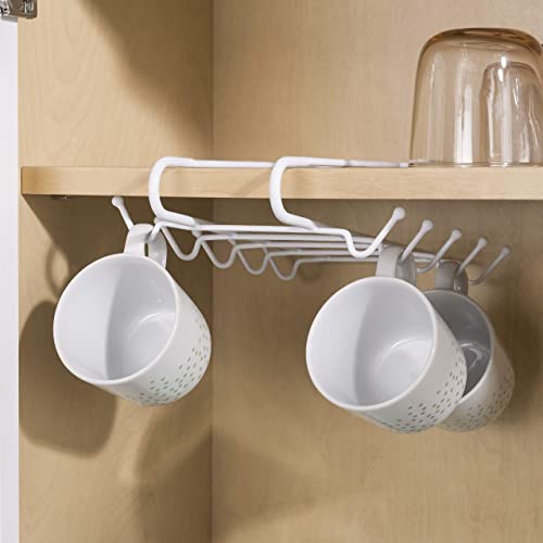 Home Basics 10 Hook sob prateleira canecas de copo de copo de armazenamento de armazenamento rack e armário ou armário pendurado rack para gravatas e cintos, branco