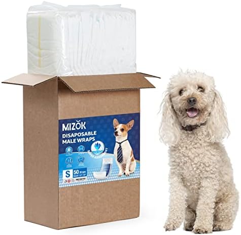 Fraldas de cães mizok masculino super absorvente machine de cachorro descartável com indicador de umidade indicador de proteção à prova de vazamento dupla para cães machos para micção excitável, incontinência, 50ct