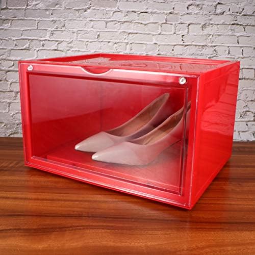 Toyvian Clear Shoe Boxes empilhável Caixa de armazenamento de sapatos Organizador de tênis de plástico contêiner para baixo armário de garagem armário de garagem vermelha 36x28x22cm