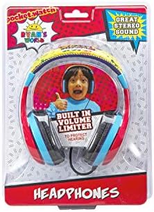 Ryans World Kids fones de ouvido, faixa ajustável, som estéreo, macaco de 3,5 mm, fones de ouvido com fio para crianças, sem emaranhado, controle de volume, calças de crianças dobráveis, crianças sobre a orelha para a escola, viagens