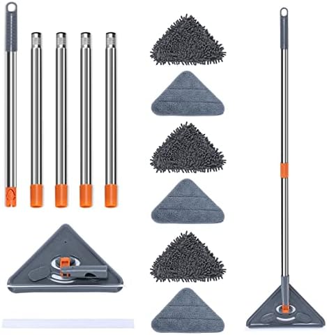 MOP de parede de 85 polegadas ， limpador de parede com alça longa, esfregão de microfibra para lavadora de parede, limpeza do piso da janela do teto, com pólo de extensão 39 a 85, 6 almofadas de substituição e rodo de janela