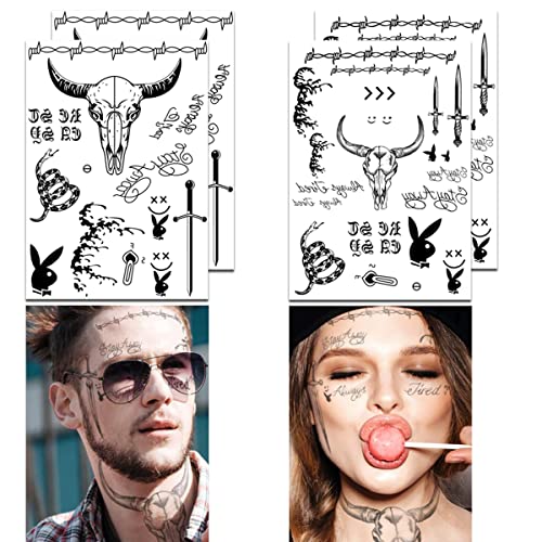 4 folhas de halloween rosto tatuagens adesivas tatuagens temporárias para homens homens adolescentes de halloween tatuagens falsas