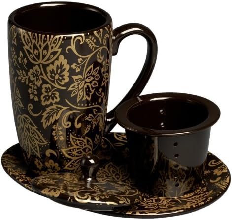 Time de chá de assinatura chá para um, conjunto de chá de 4 peças, preto/ouro