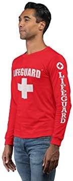 Camiseta impressa de manga longa salva-vidas, camiseta vermelha para homens, caras, adolescentes e meninos