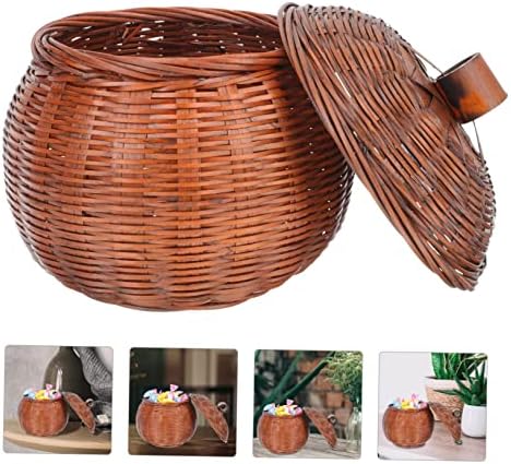 Cabilock 3pcs retro cestas de vime de abóbora cestas de armazenamento com tampas de bandeja decorativa redonda cesto de tecido