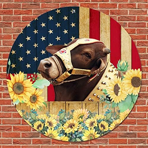 Placa de lata de metal redonda placa de madeira rústica grã -time bandeira dos EUA FARRO FUNCIONAL FARM CONVERS VOLHOS DE CUNDO DE