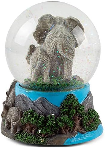 Elanze designs Wandering Elephant Family Figura 100mm Water Globe toca música linda sonhadora