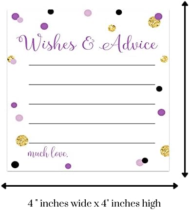 Cartões de conselhos roxos e de ouro para chuveiro de noiva, noiva e noivo, graduação, aposentado, novos pais, revelação de gênero,