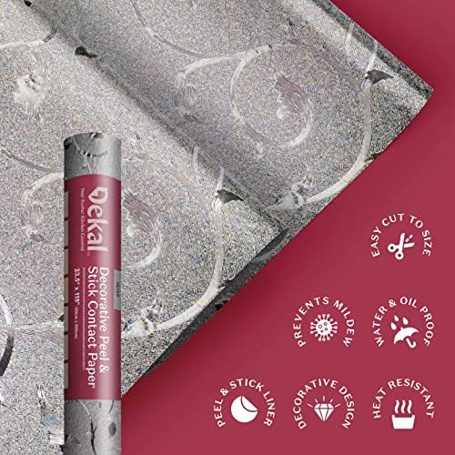 Papel de contato de prata Dekal para bancadas - 23,5 '' x 118 Partop papel de contato e palito, cozinha brilhante