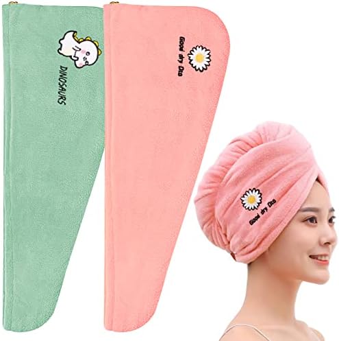 Microfiber Hair Toard Peça 2 PCs Toalha de secagem rápida para cabelos com botão Super absorvente Turbano Tareira rápida para cabelos curiosos longos Anti -Frizz Head Towel for Women Girls