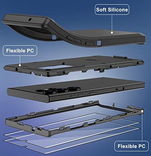 Annymall para Galaxy S23 Caso Ultra com 2 protetor de tela, Drop em Drop Pesado Prazo para Droga Pesada Proteção à prova de poeira