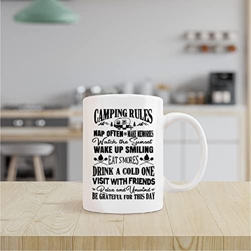 Kunlisa Camping Caneca Cup, Regras de acampamento Copo engraçado de caneca de cerâmica-11oz Caneca de chá de leite de café, RV Camping Camping Coffee Canecas, presentes para os amantes de acampamento Men