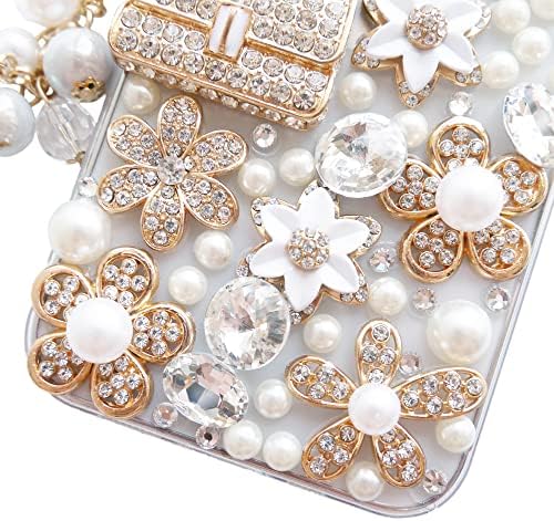 Caso do iPhone 13 Women, DMASs Girly Bolsa Design Sparkly Rhinestone Tampa, Bling Diamond Snow Flower, beleza para iPhone13 6,1 polegadas