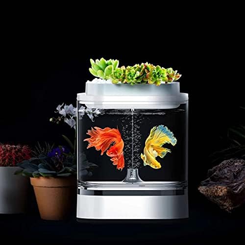 WPYYI Geometria Mini Tanque de peixes preguiçosos Aquário de carregamento USB Aquário autolimpante com 7 cores Aquário LED Light Home Office Aquarium