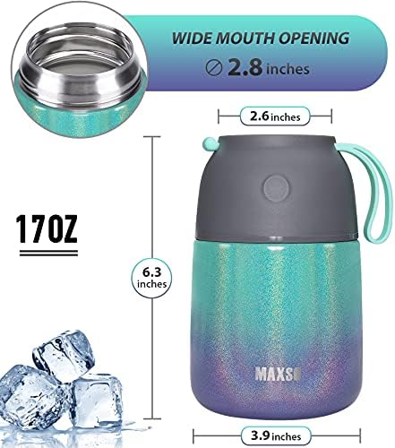 Thermos de sopa Maxso para alimentos quentes, 17 oz de aço inoxidável a vácuo Recipiente de almoço com colher para adultos,