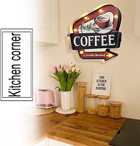 Placas de café, ACECAR Vintage Decorações de parede de cafeteria de marquise de marquise, sinal de iluminação, decoração de lata em relevo de café, sinal de pendura de parede industrial, arte de parede operada por bateria, para decoração de parede