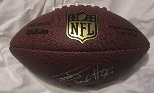 JJ Watt autografou Wilson NFL Sheild Football com prova, foto de JJ assinando para nós, Houston Texans, Wisconsin Badgers, Pro