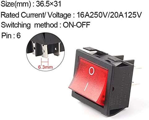 WTAIS Rocker Switch 1pcs 36,5x31mm interruptor de balancim ligante/off 2 Posição 6 pino 16a 250VAC/20A 125VAC Caminhão