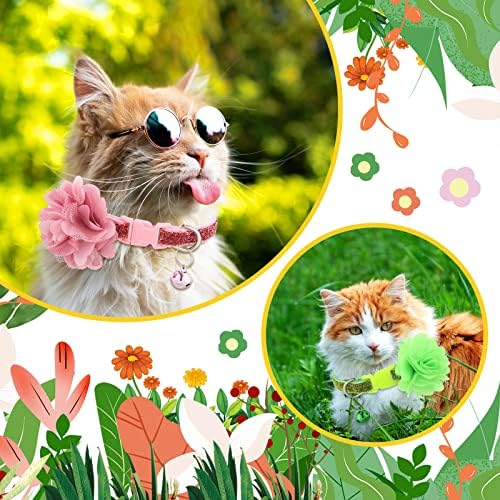 12 peças colarinho de flor com sino e flor ajustável removível, colar de gato com acessórios de flores para animais de estimação